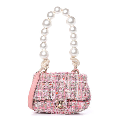 Chanel Tweed Mini Pearl Handle Flap Pink Beige Orange Ecru 1 of 10
