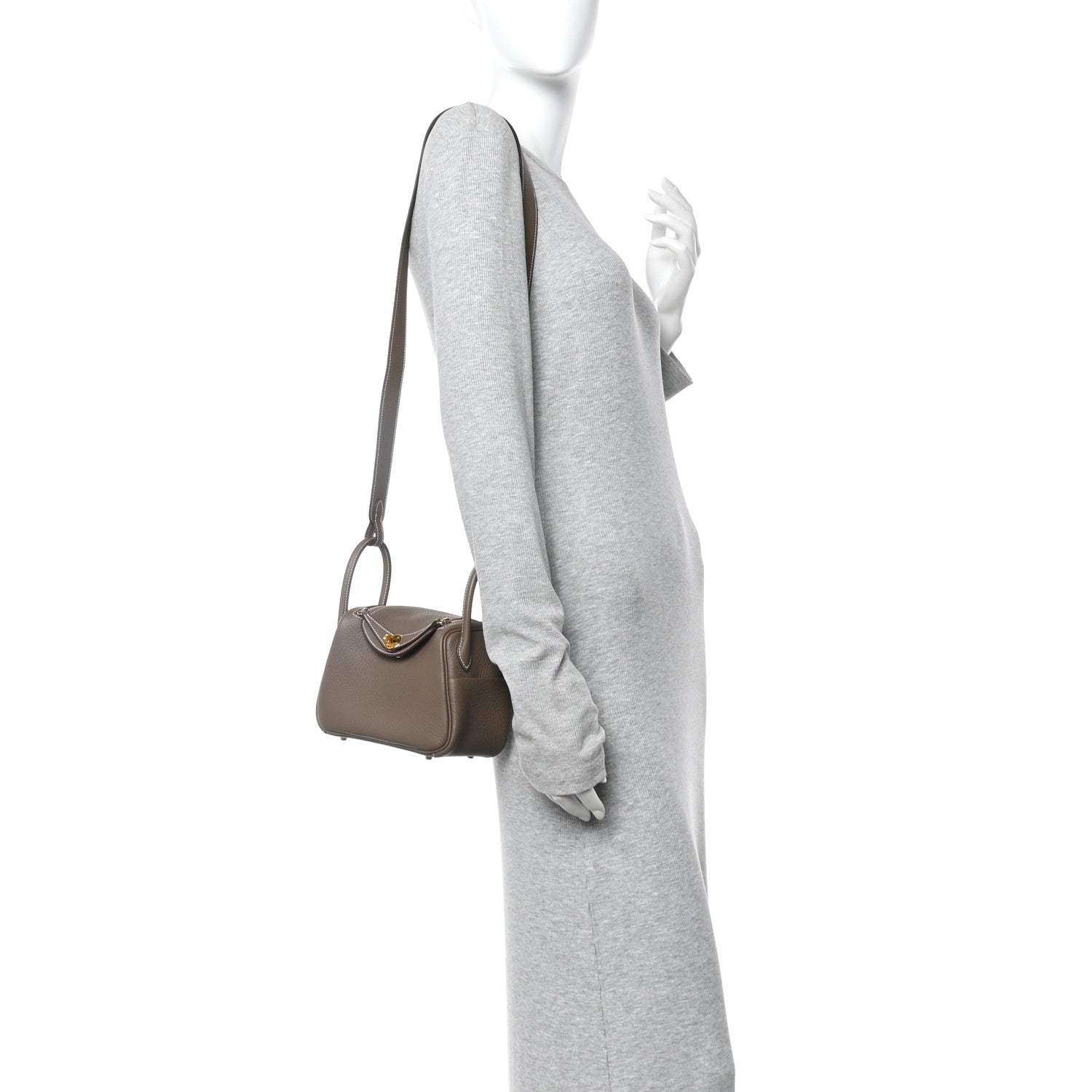 Hermes Taurillon Clemence Mini Lindy 20 Etoupe 2 of 11