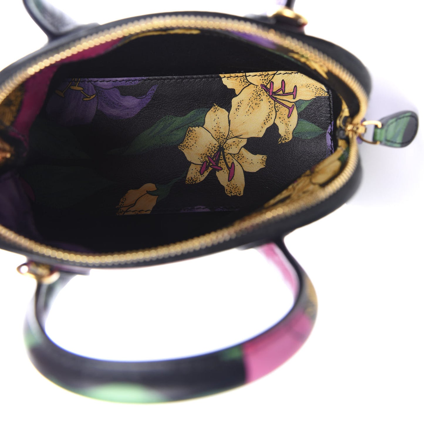 Smooth Calfskin Lush Floral Print XXS Ville Top Handle Bag Black Multicolor