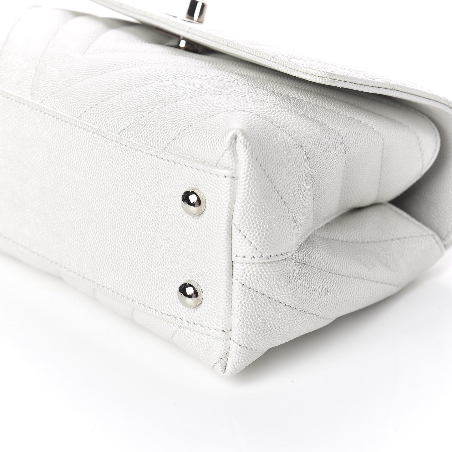 Iridescent Caviar Chevron Quilted Mini Coco Handle Flap White