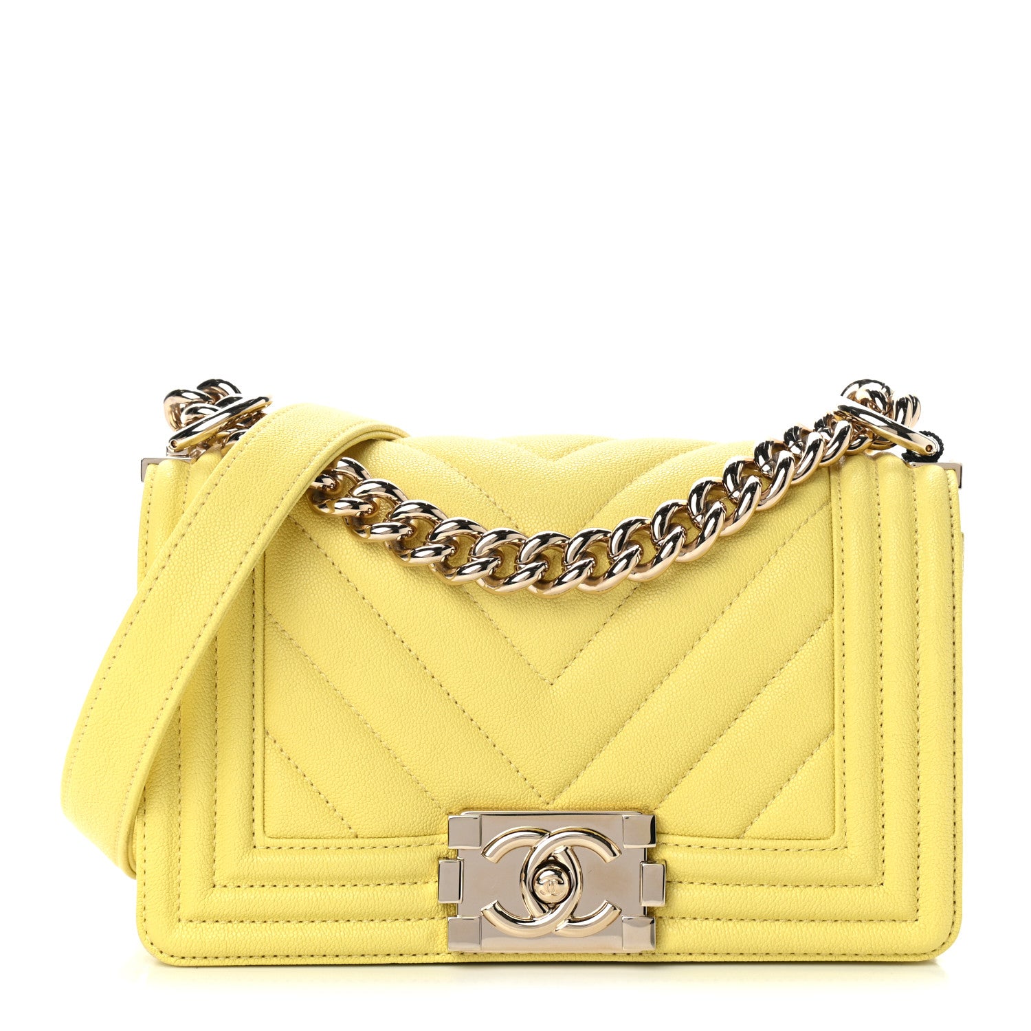 Chanel Caviar Chevron Quilted Small Boy Flap Yellow 1 of 9