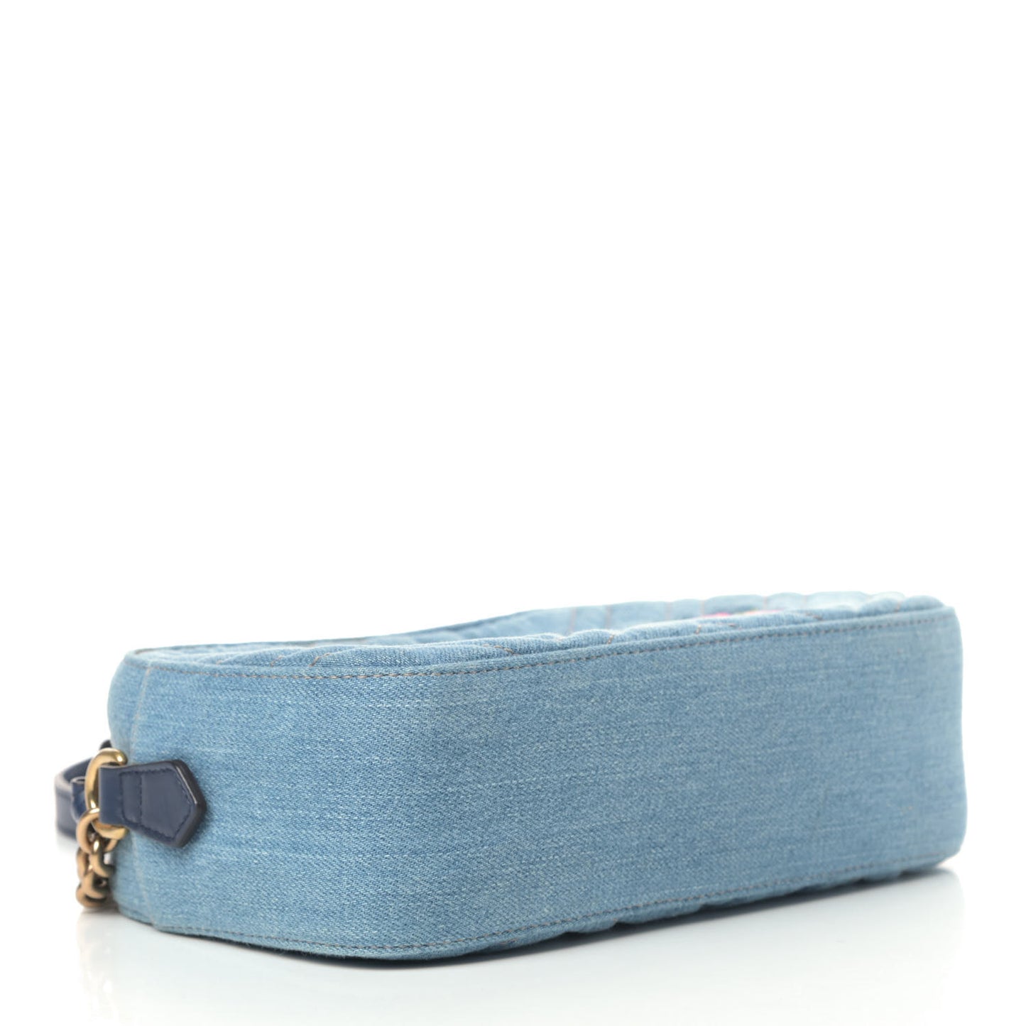 Denim Matelasse Embroidered Small GG Marmont Chain Shoulder Bag Blue