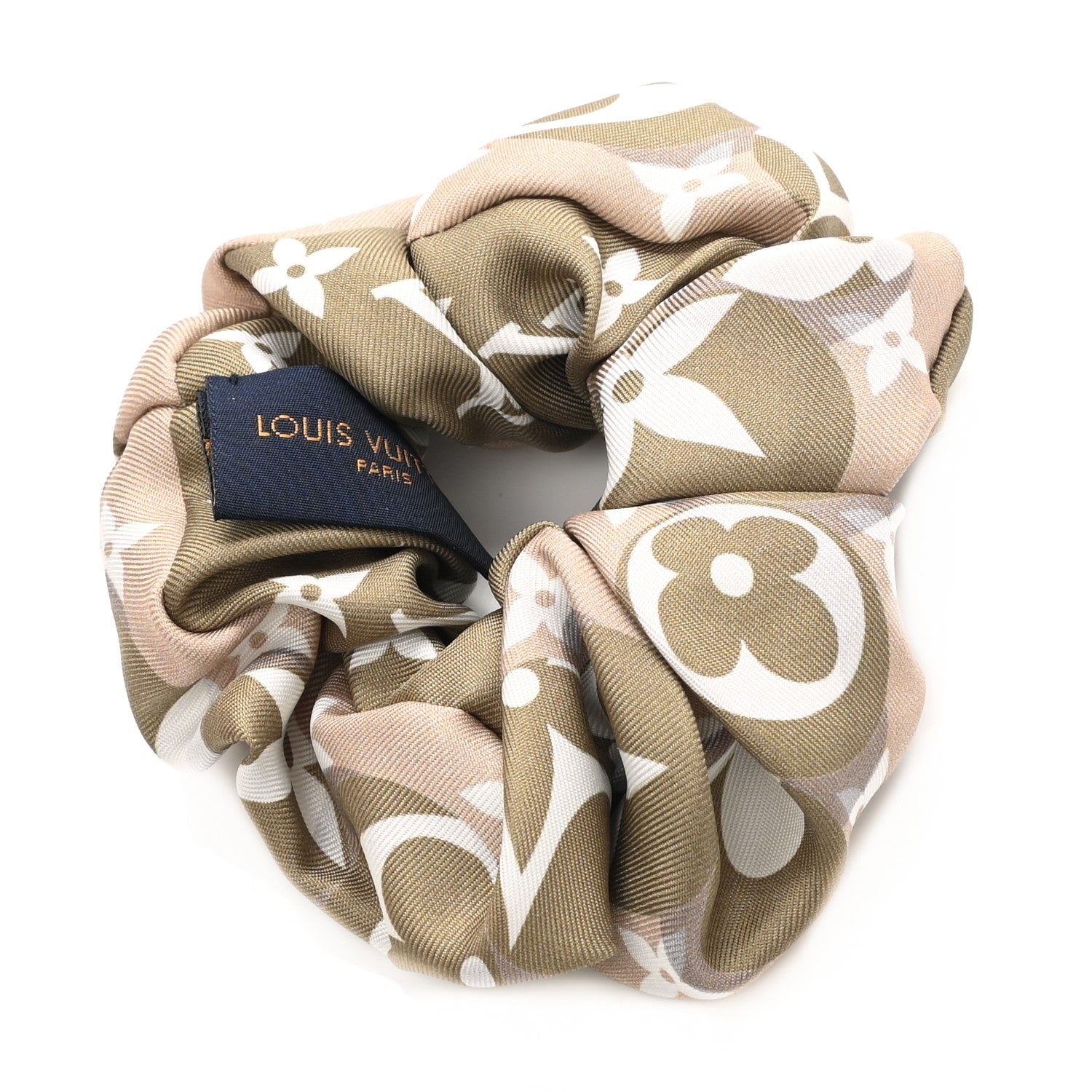 Louis Vuitton Silk Monogram Marbles Scrunchy Set Pink Khaki Beige 2 of 7