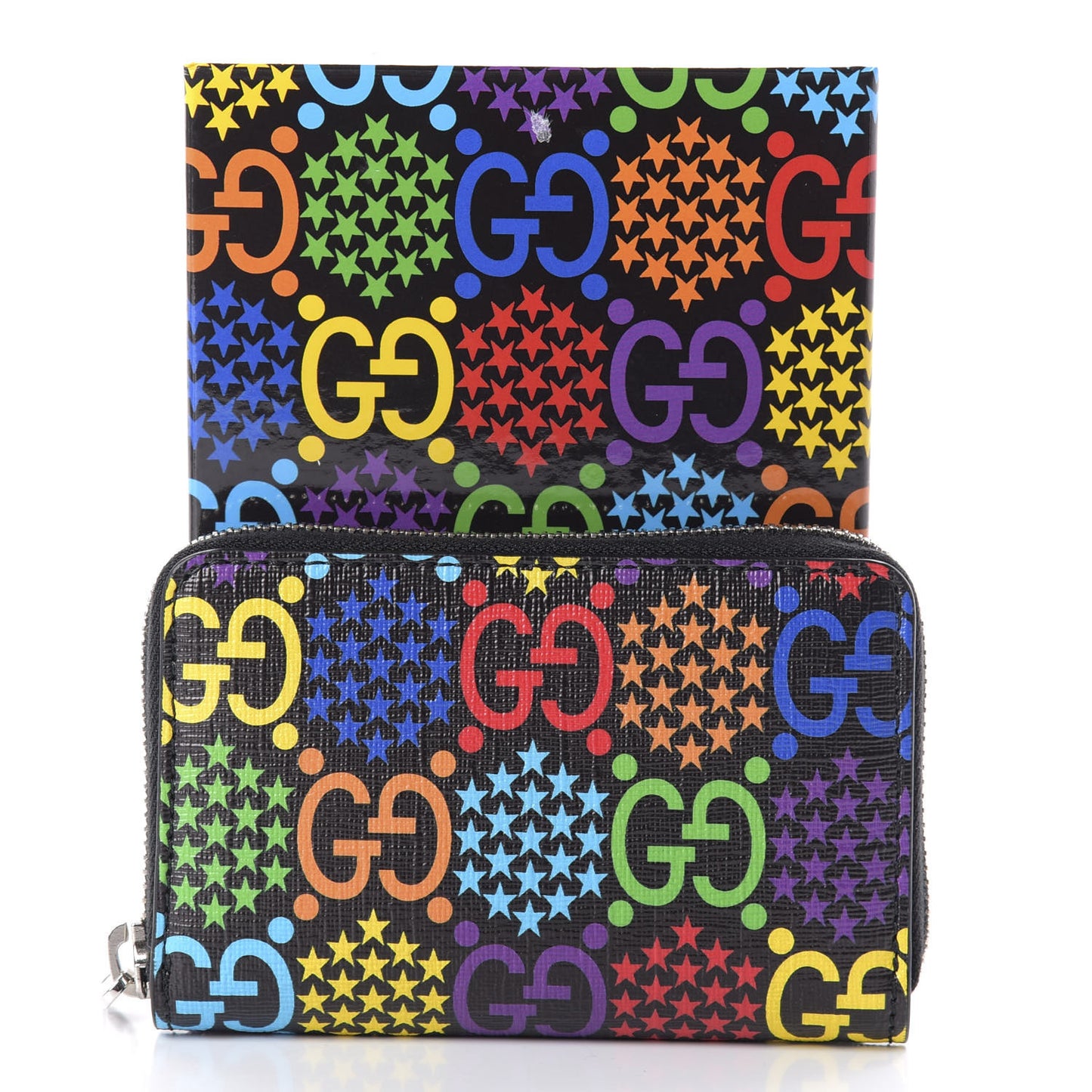 GG Supreme Monogram Psychedelic Zip Around Card Case Wallet Black