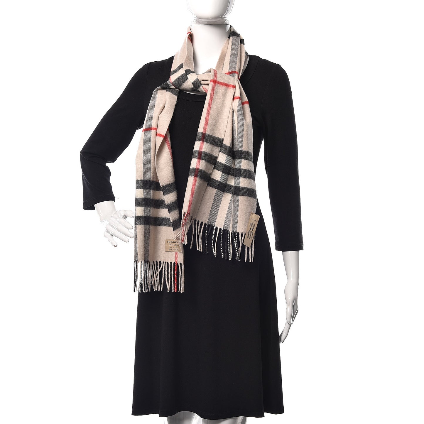 Cashmere Giant Check Fringe Scarf Stone