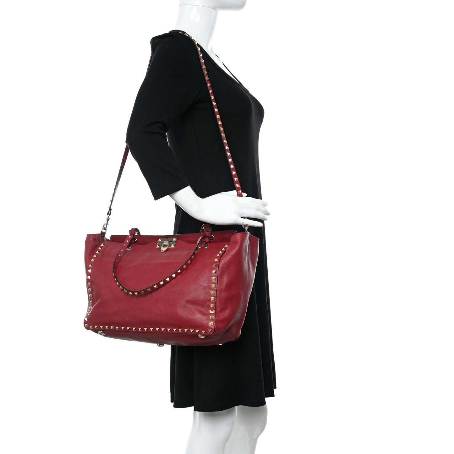 Vitello Medium Rockstud Tote Rosso Valentino
