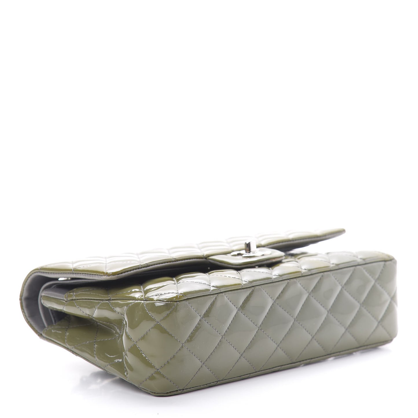 Patent Calfskin Quilted Medium Double Flap Grey