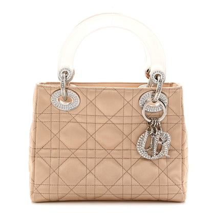 Christian Dior Satin Swarovski Crystal Acrylic PVC Cannage Mini Lady Dior Beige 1 of 11