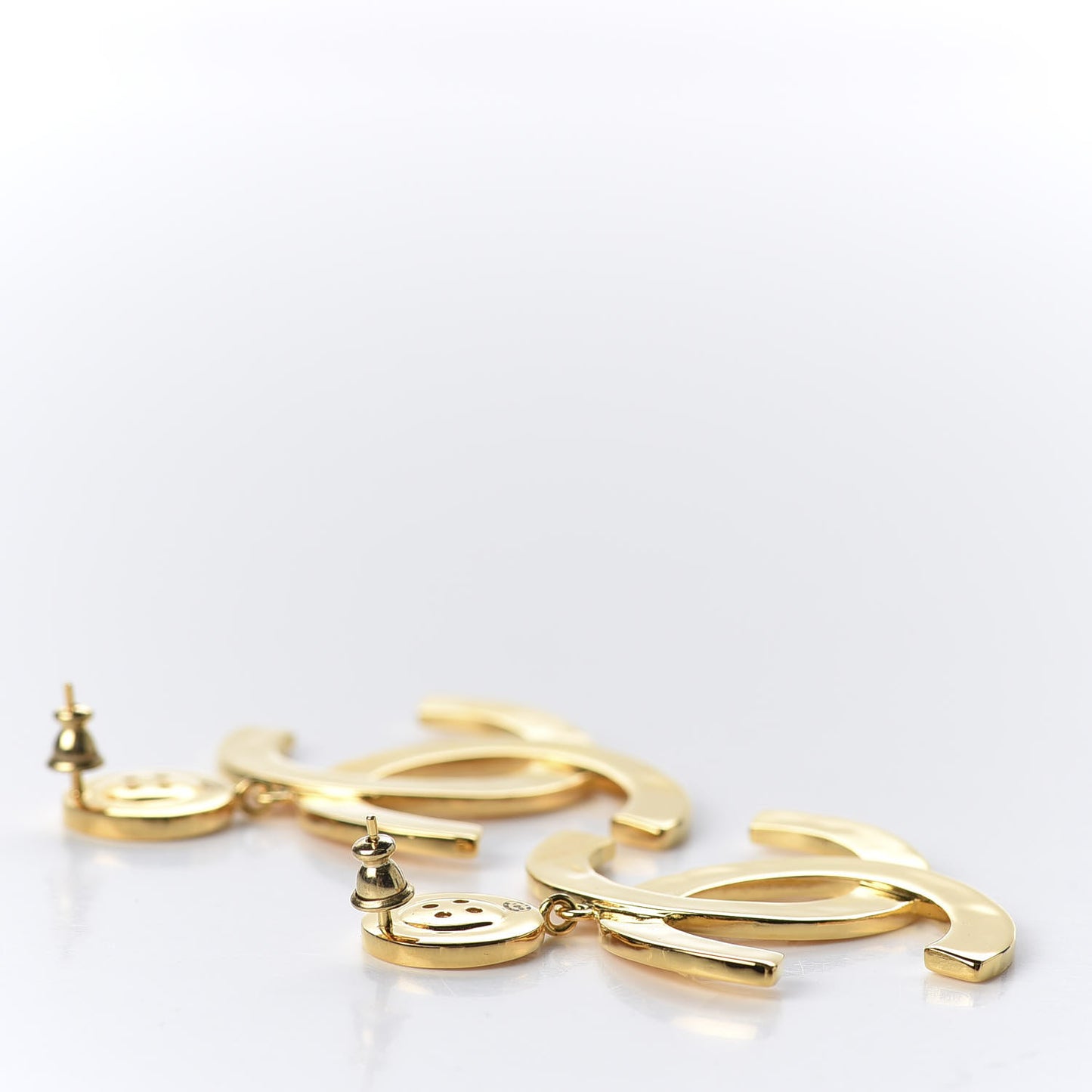 Metal Large Paris Button Earrings Gold