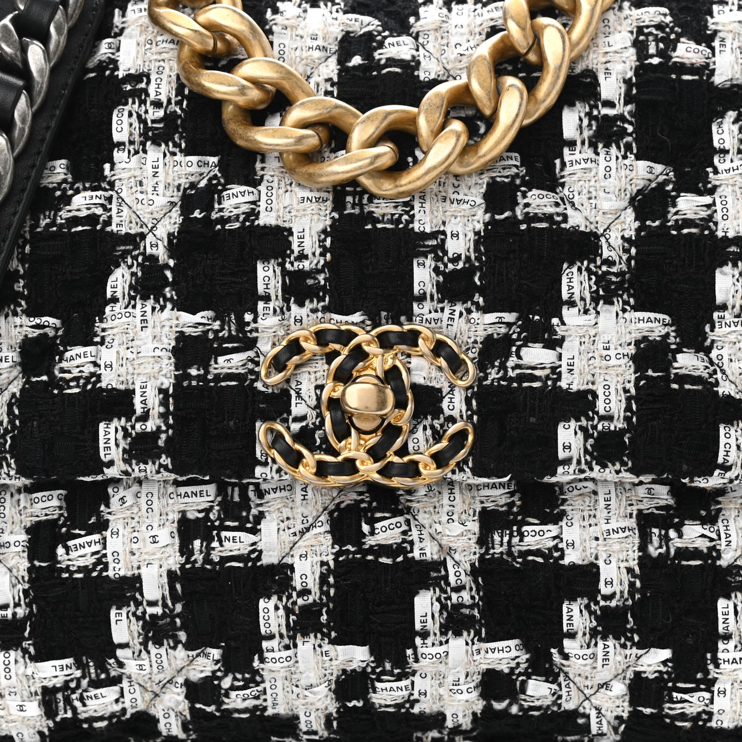 Tweed Quilted Large Chanel 19 Flap Black Ecru White