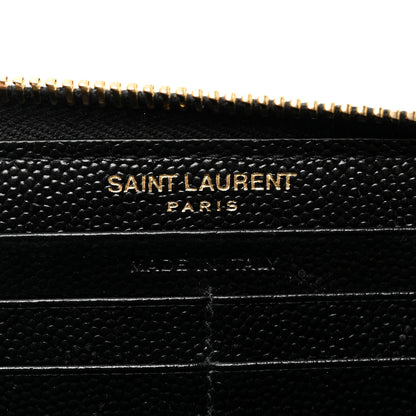 Saint Laurent Grain De Poudre Matelasse Chevron Monogram Zip Around Wallet Black 6 of 7