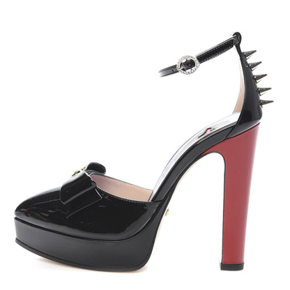 Gucci Patent Crystal GG Bow Sadie Spike Ankle Strap d'Orsay Platform High Heel Pumps 35.5 Black 1 of 9