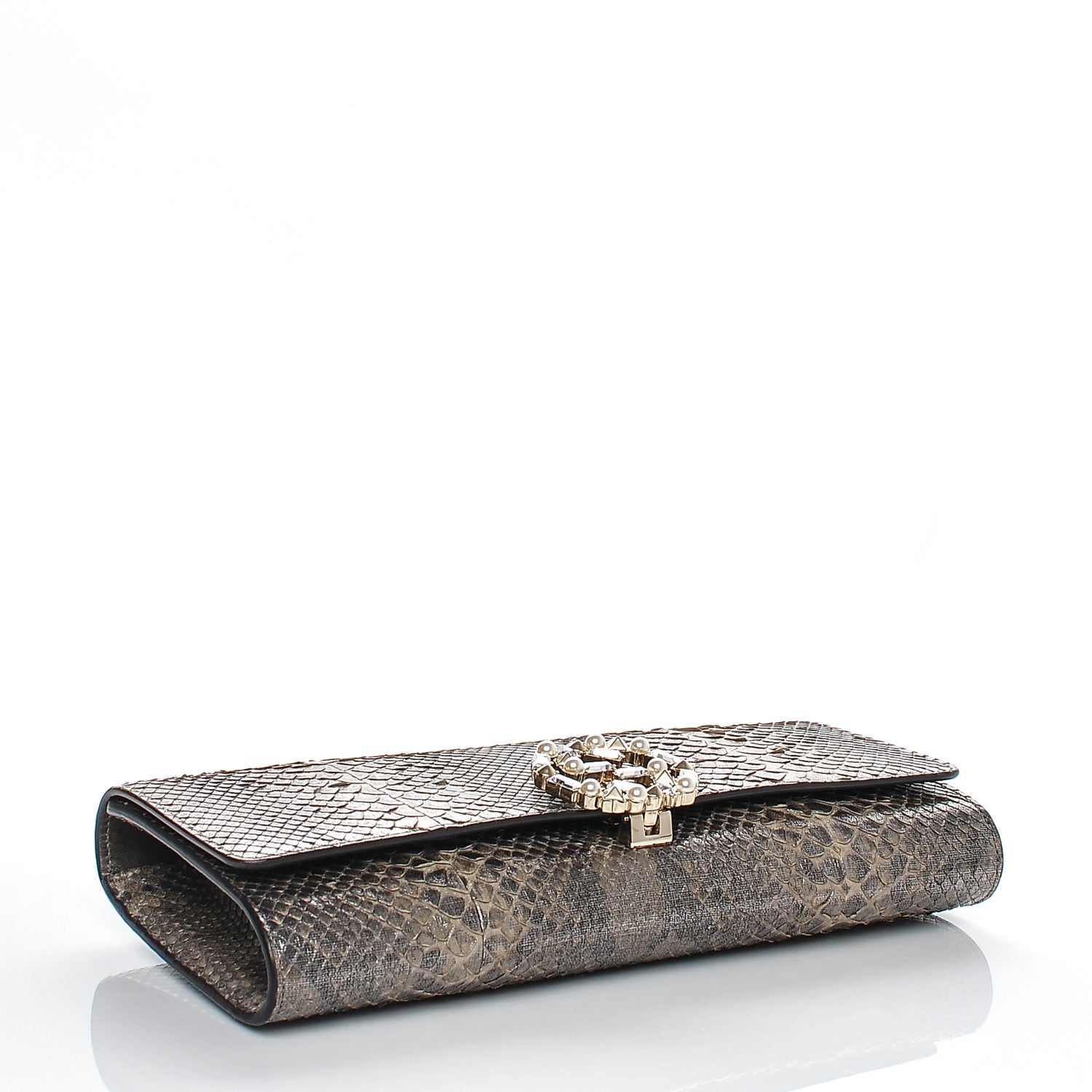 Gucci Metallic Python Crystal Pearl Broadway Clutch 4 of 6