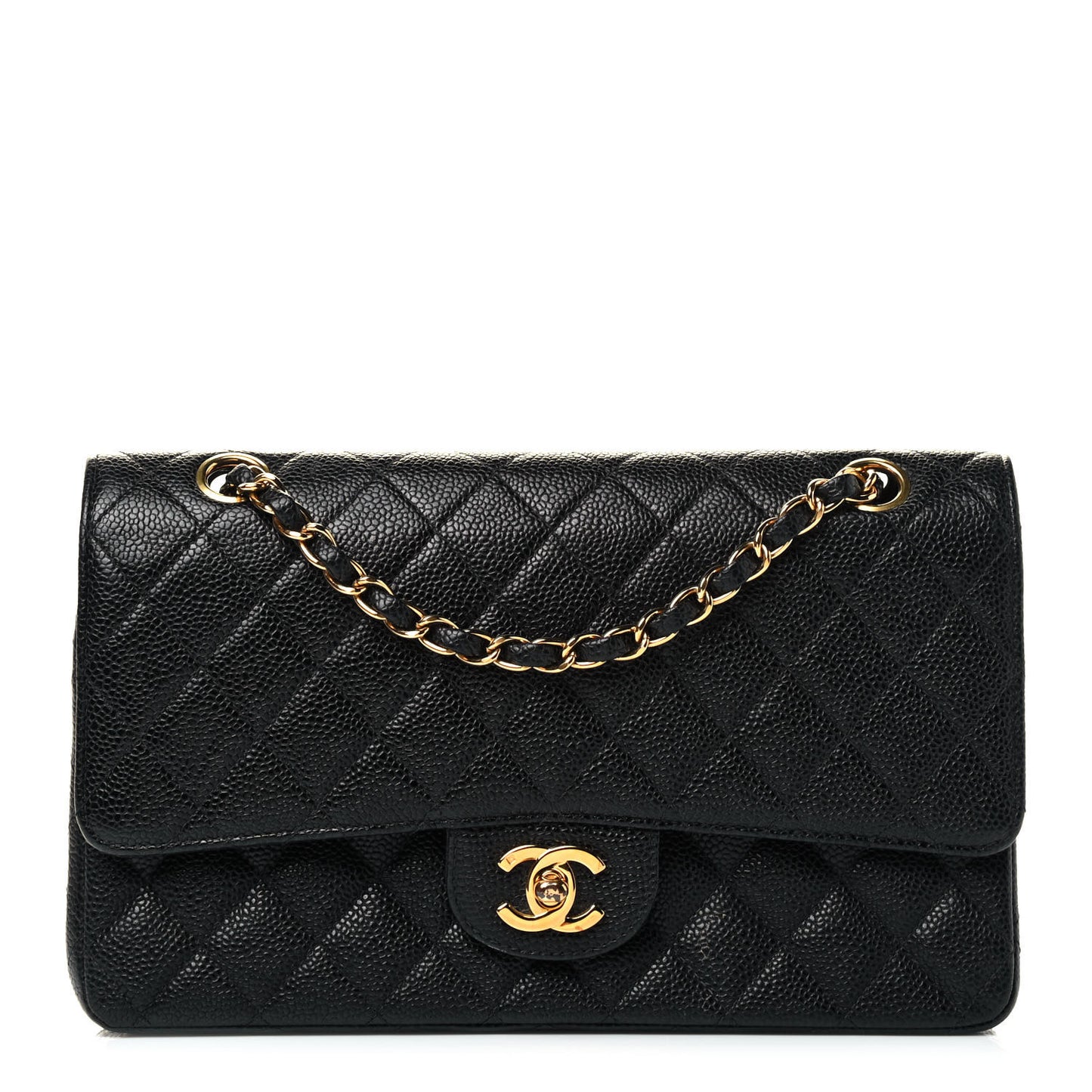 Caviar Quilted Medium Double Flap Black