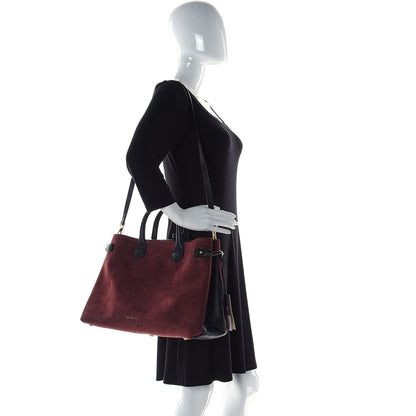 Burberry Suede Calfskin House Check Large Banner Tote Mahogany Red 2 of 16