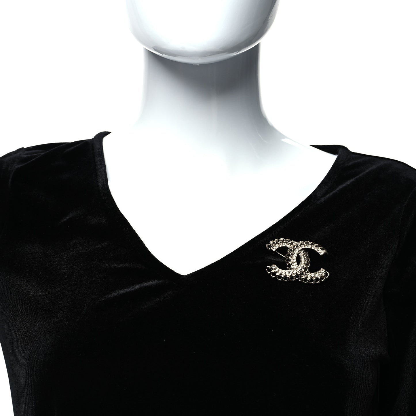 Crystal Chain CC Brooch Gold