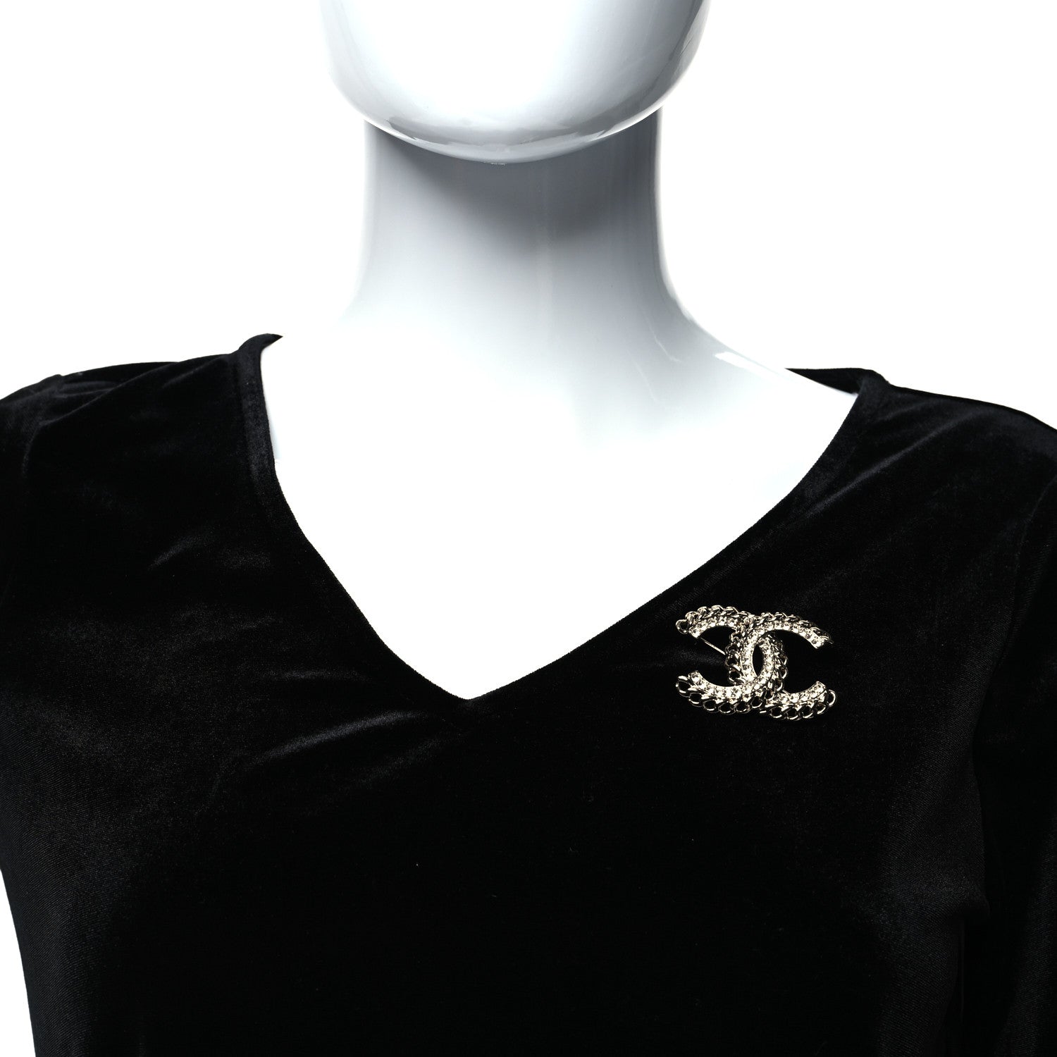 Chanel Crystal Chain CC Brooch Gold 2 of 4