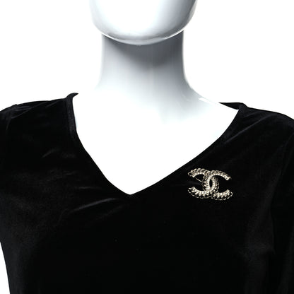 Chanel Crystal Chain CC Brooch Gold 2 of 4