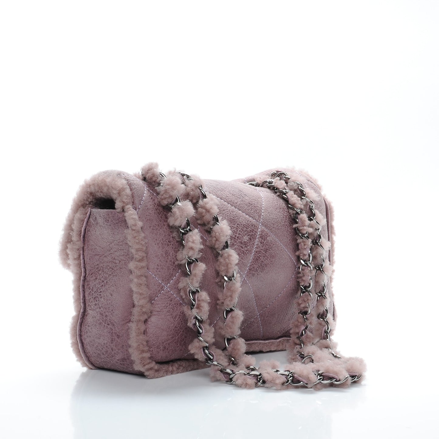 Shearling Quilted Medium Single Flap Purple