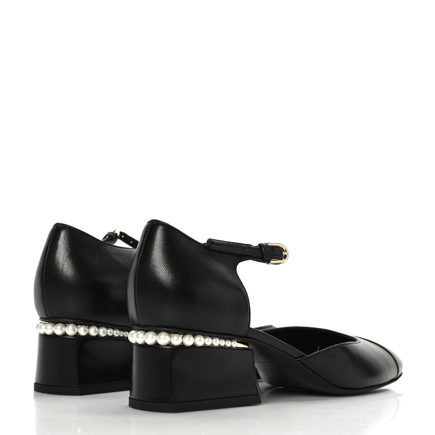 Shiny Goatskin Pearl Mary Jane Flats 39.5 Black