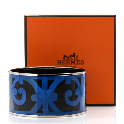 Hermes Enamel Printed Extra Wide Balcons du Guadalquivir Bracelet 70 Blue 6 of 6