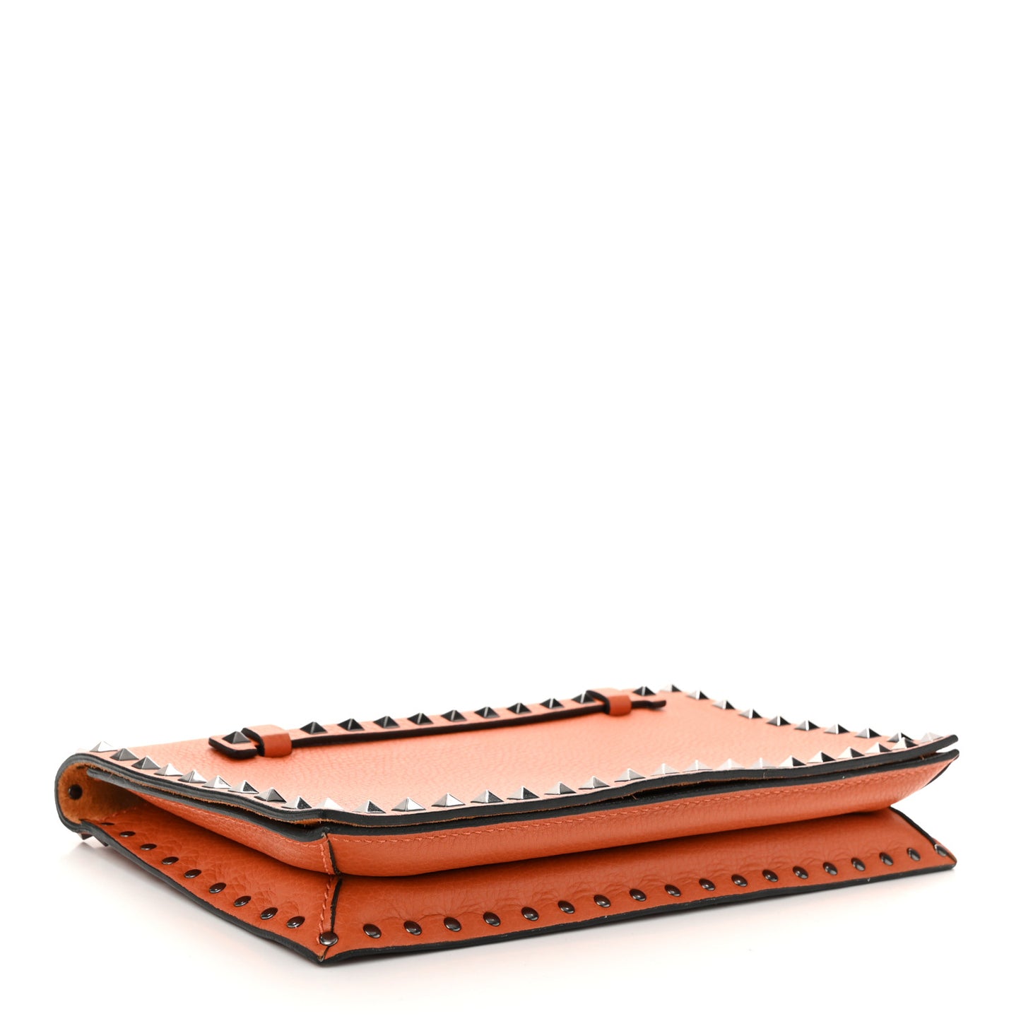 Pebbled Calfskin Rockstud Wristlet Clutch Orange