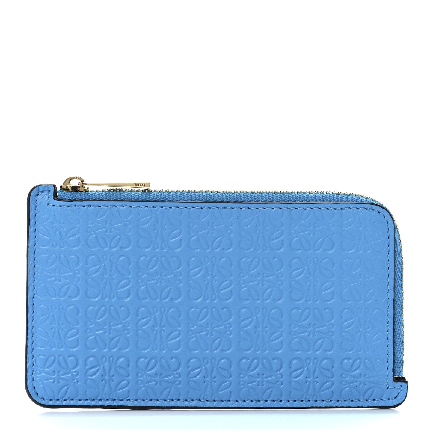 Calfskin Embossed Repeat Coin Card Holder Cyan