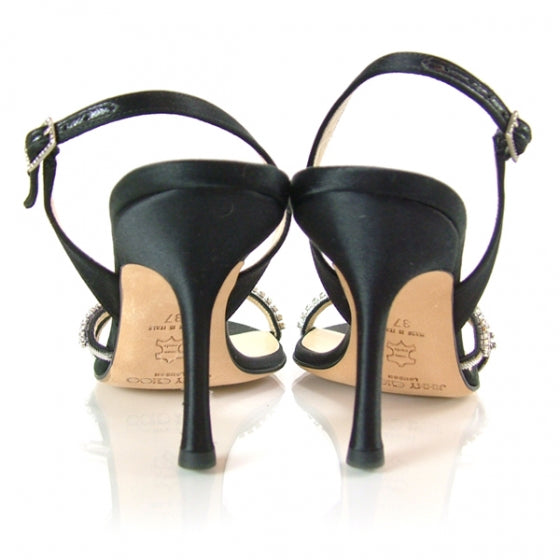 Jimmy Choo Satin Rhinestone Slingback Heels 37 Black 3 of 7