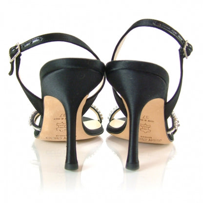 Jimmy Choo Satin Rhinestone Slingback Heels 37 Black 3 of 7