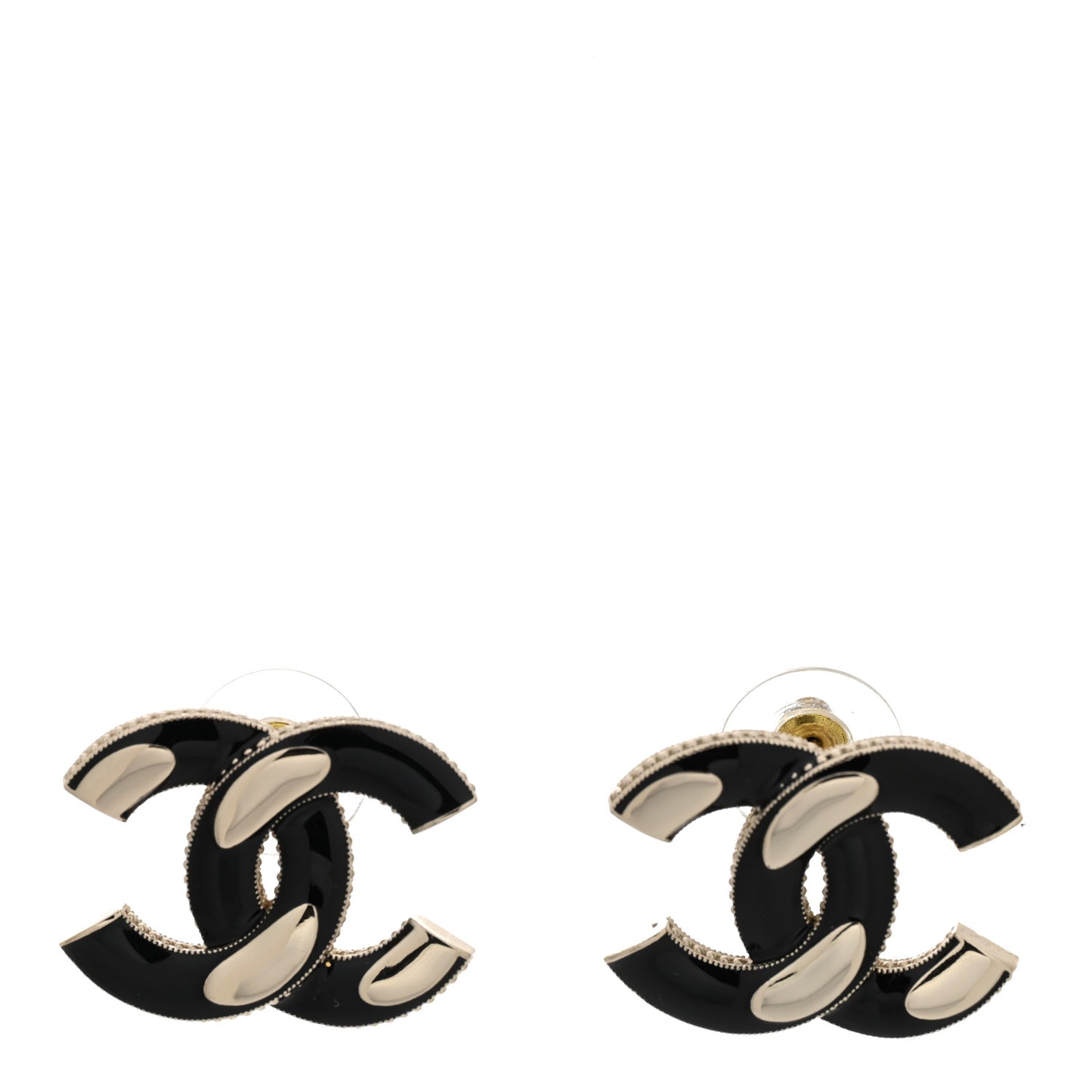 Enamel CC Earrings Black Gold