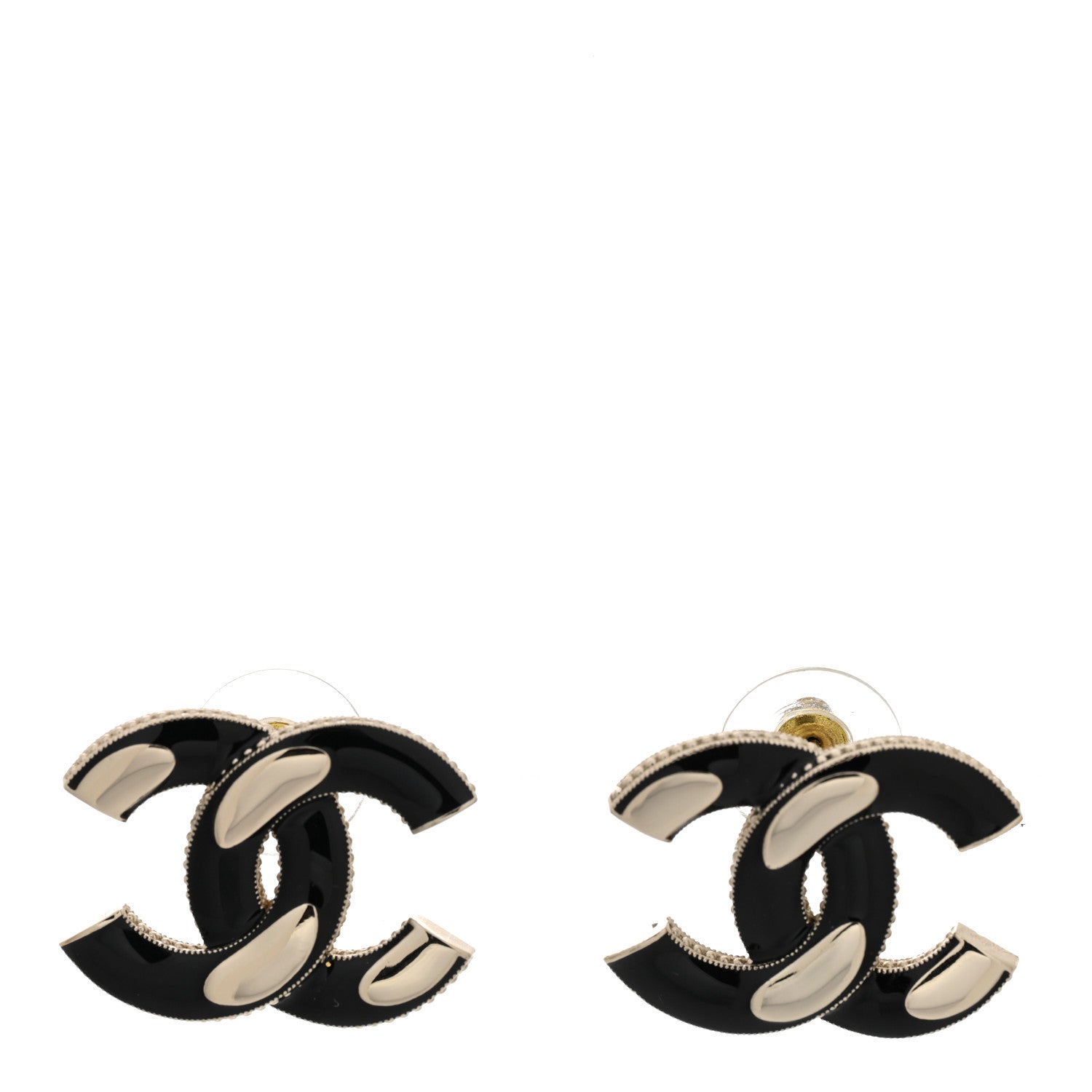 Chanel Enamel CC Earrings Black Gold 1 of 4