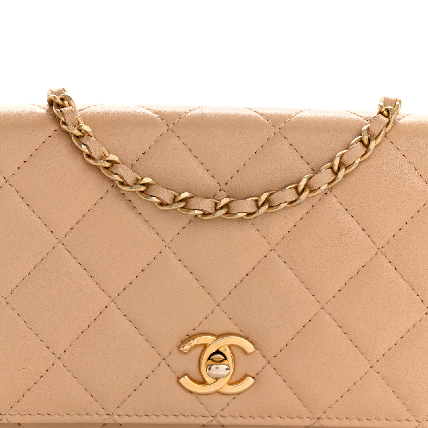 Chanel Lambskin Quilted CC Pearl Crush Wallet on Chain WOC Light Beige 9 of 12