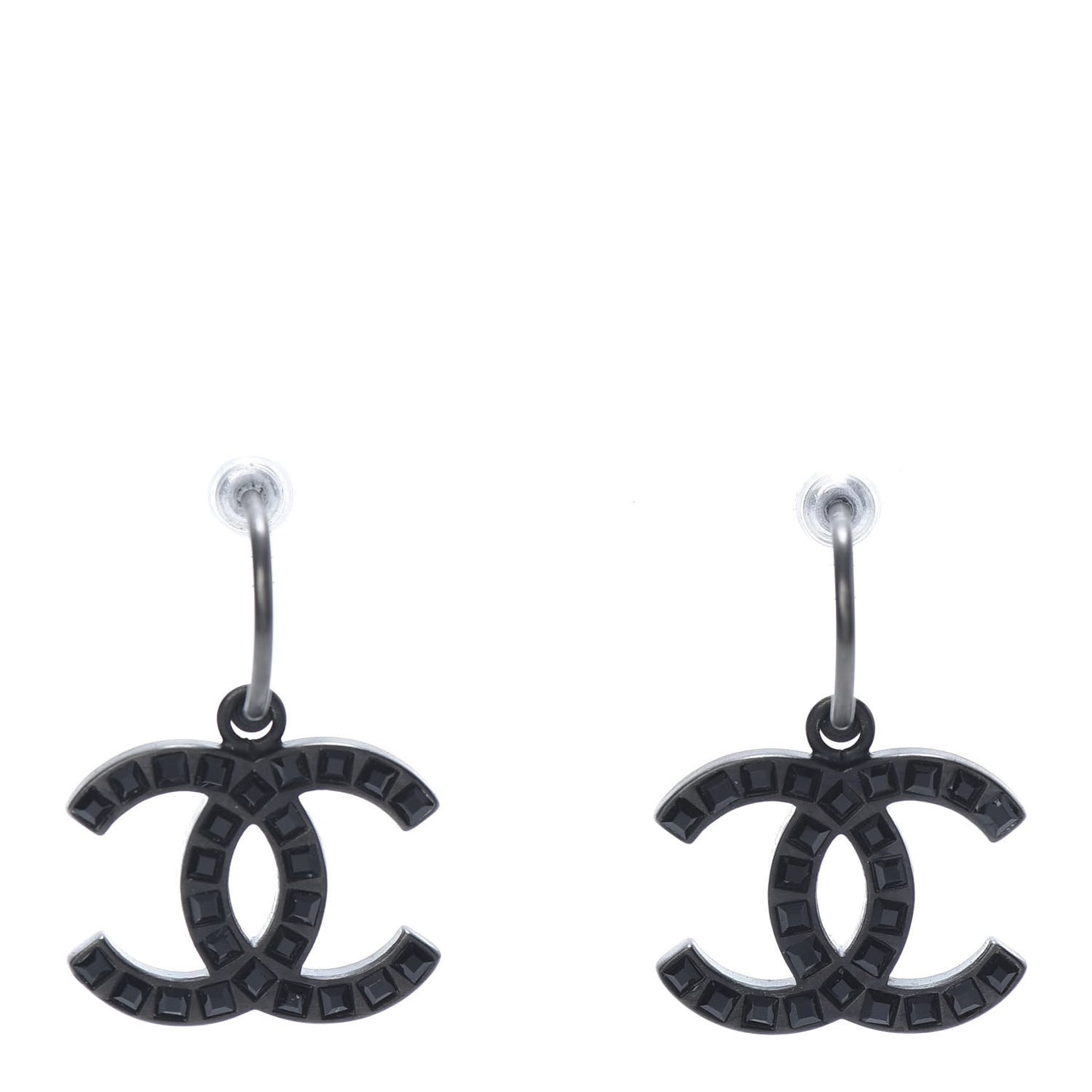 Baguette Crystal CC Dangle Earrings Black