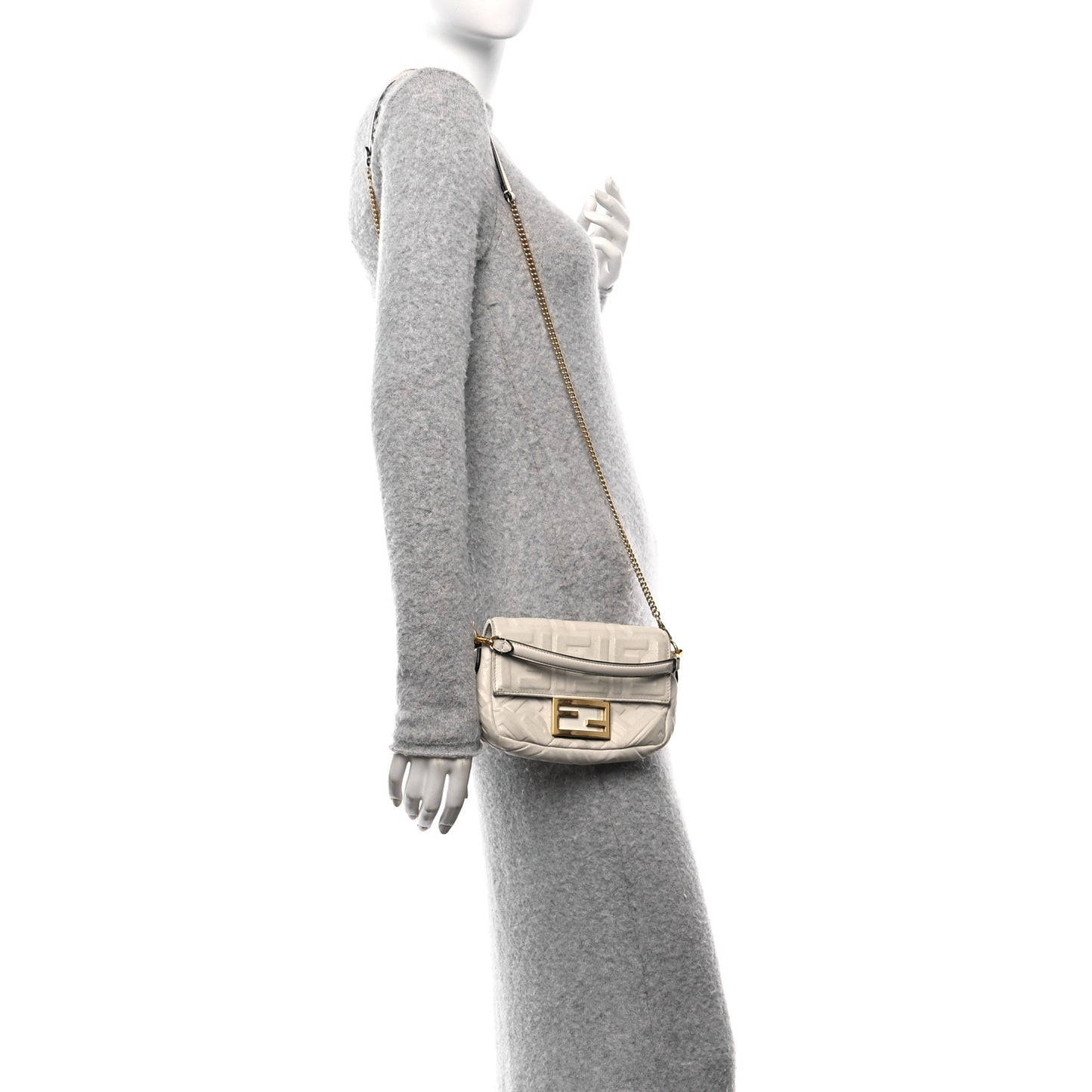 Nappa FF 1974 Embossed Mini Baguette White