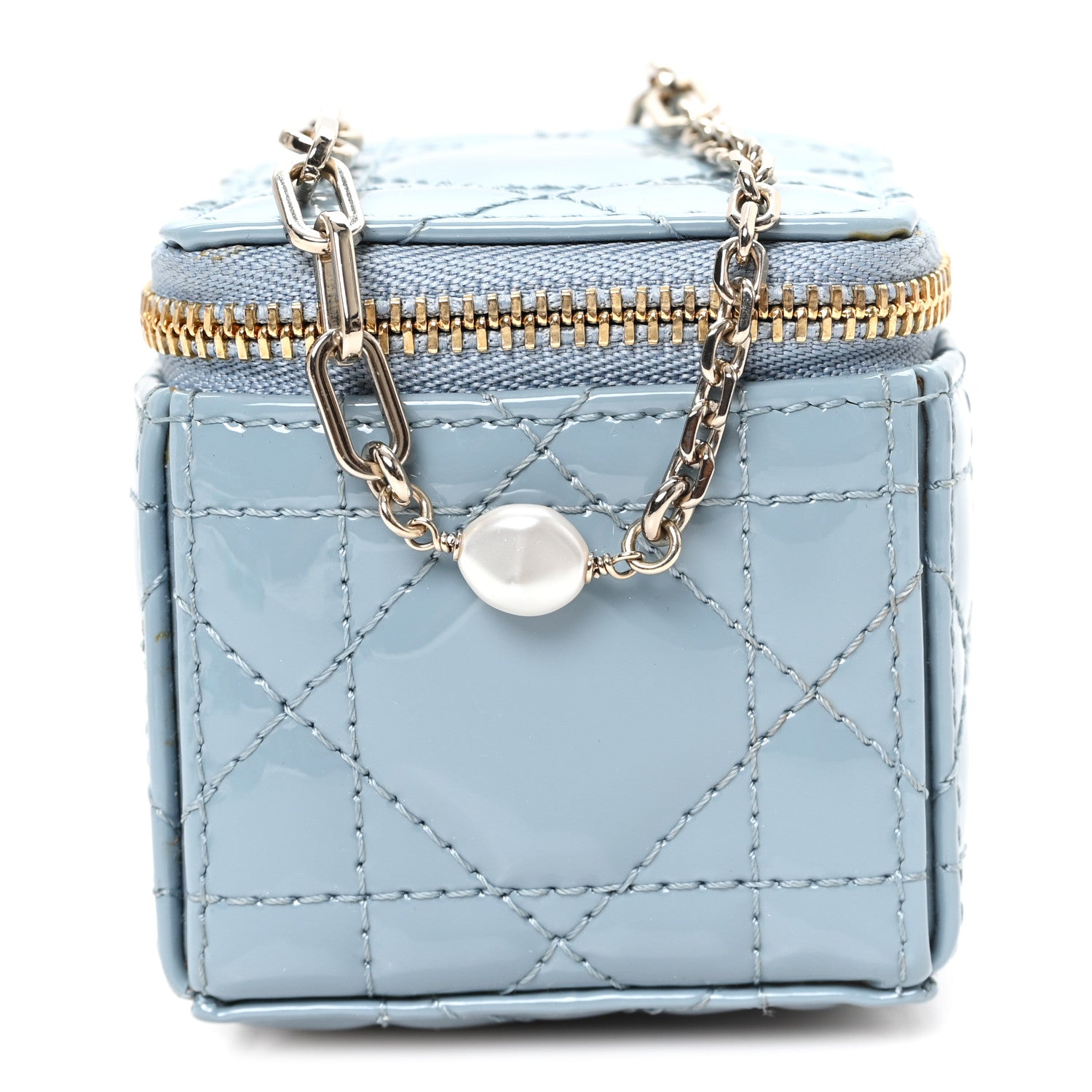 Christian Dior Patent Cannage Cube Wristlet Blue 1 of 6