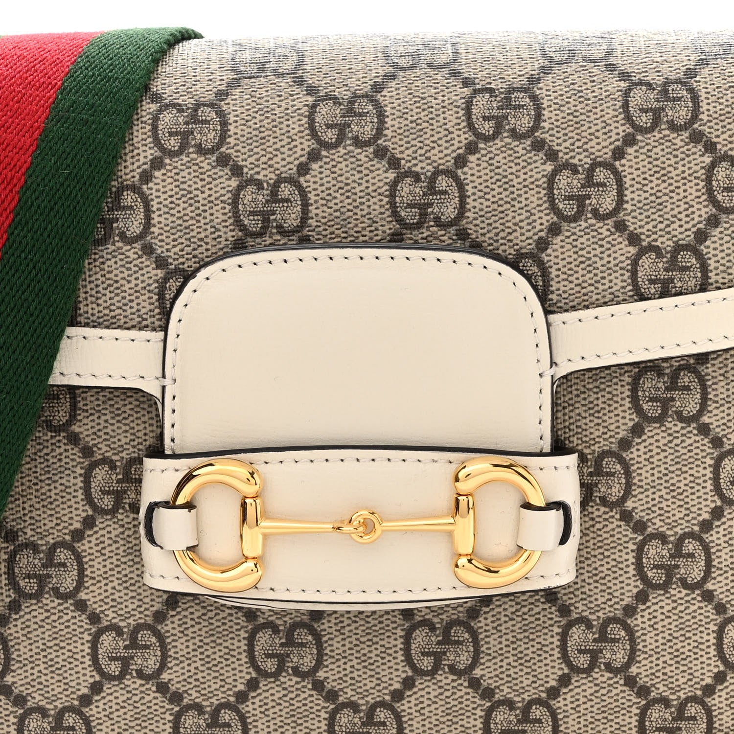 Gucci GG Supreme Monogram Web Mini Horsebit 1955 Shoulder Bag Beige Mystic White 9 of 14