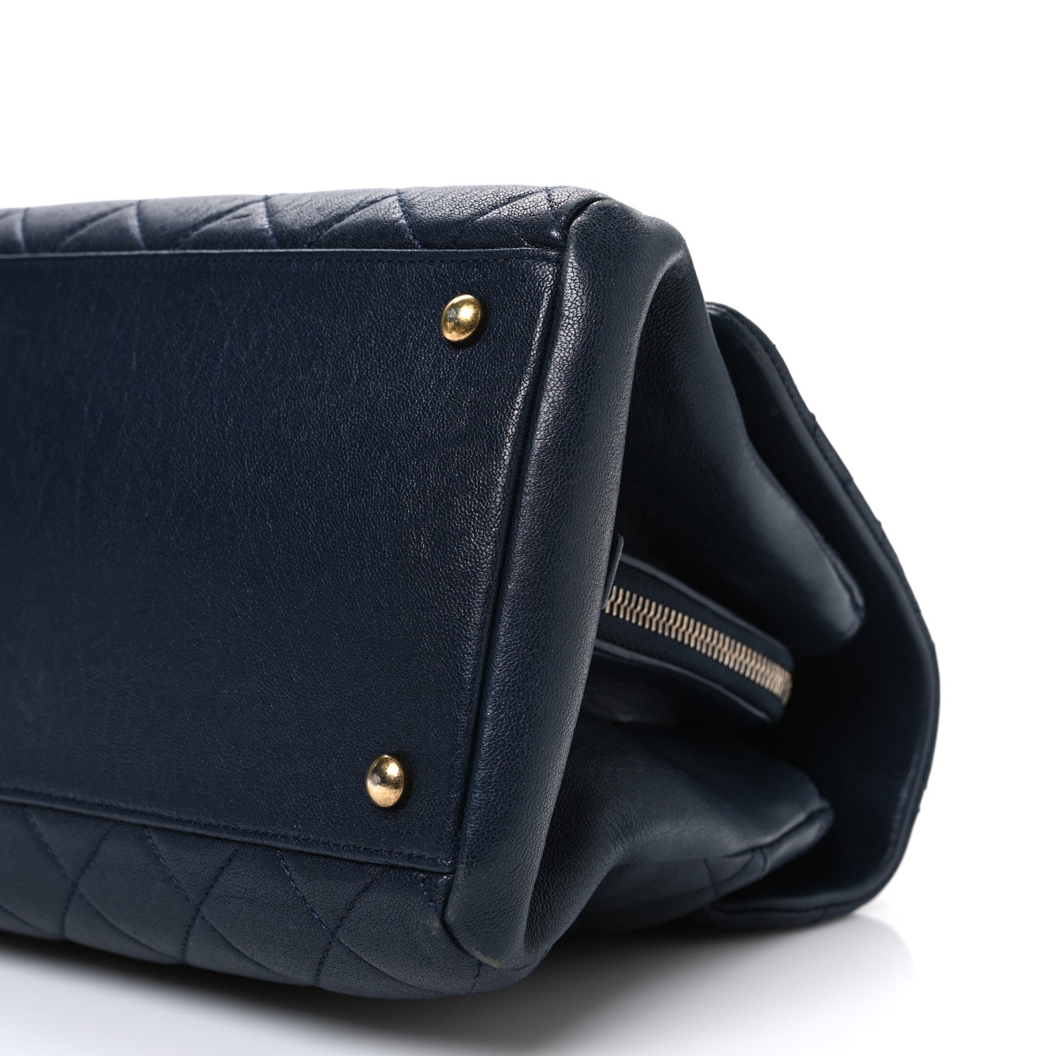 Chanel Shiny Sheepskin Quilted Large Trapezio Flap Navy 10 of 12