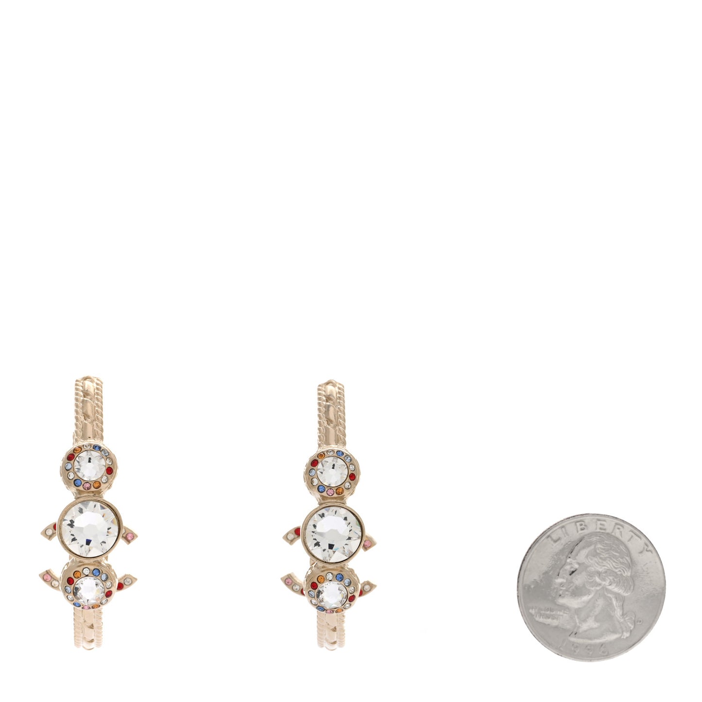 Crystal Pearl CC Hoop Earrings Gold Multicolor