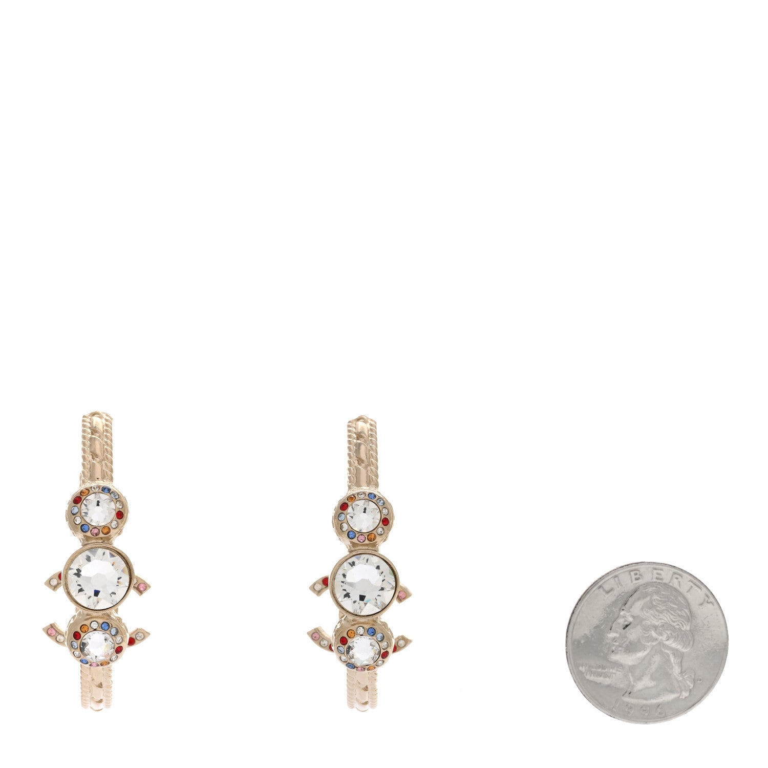 Chanel Crystal Pearl CC Hoop Earrings Gold Multicolor 2 of 4