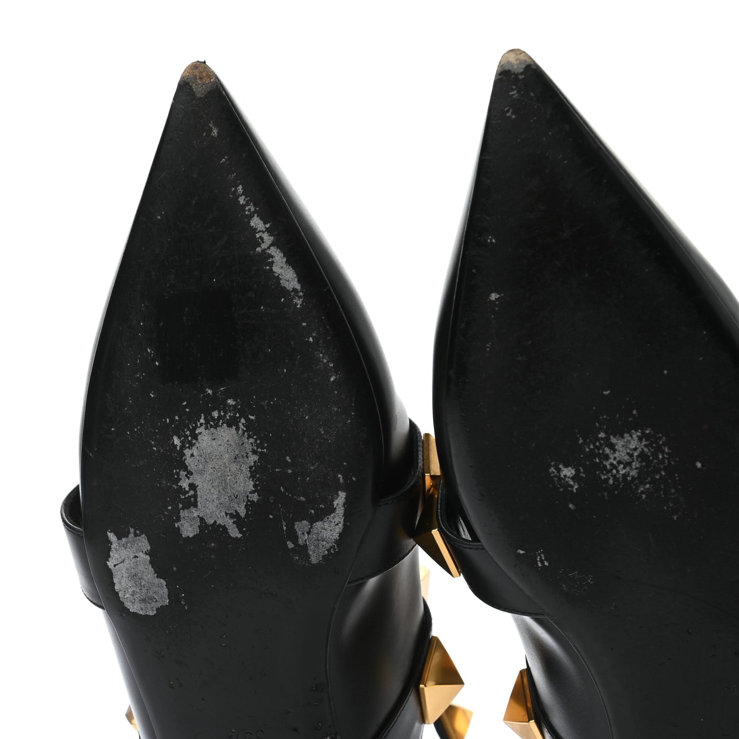 Calfskin Roman Stud Ankle Strap Flat Mules 39.5 Black