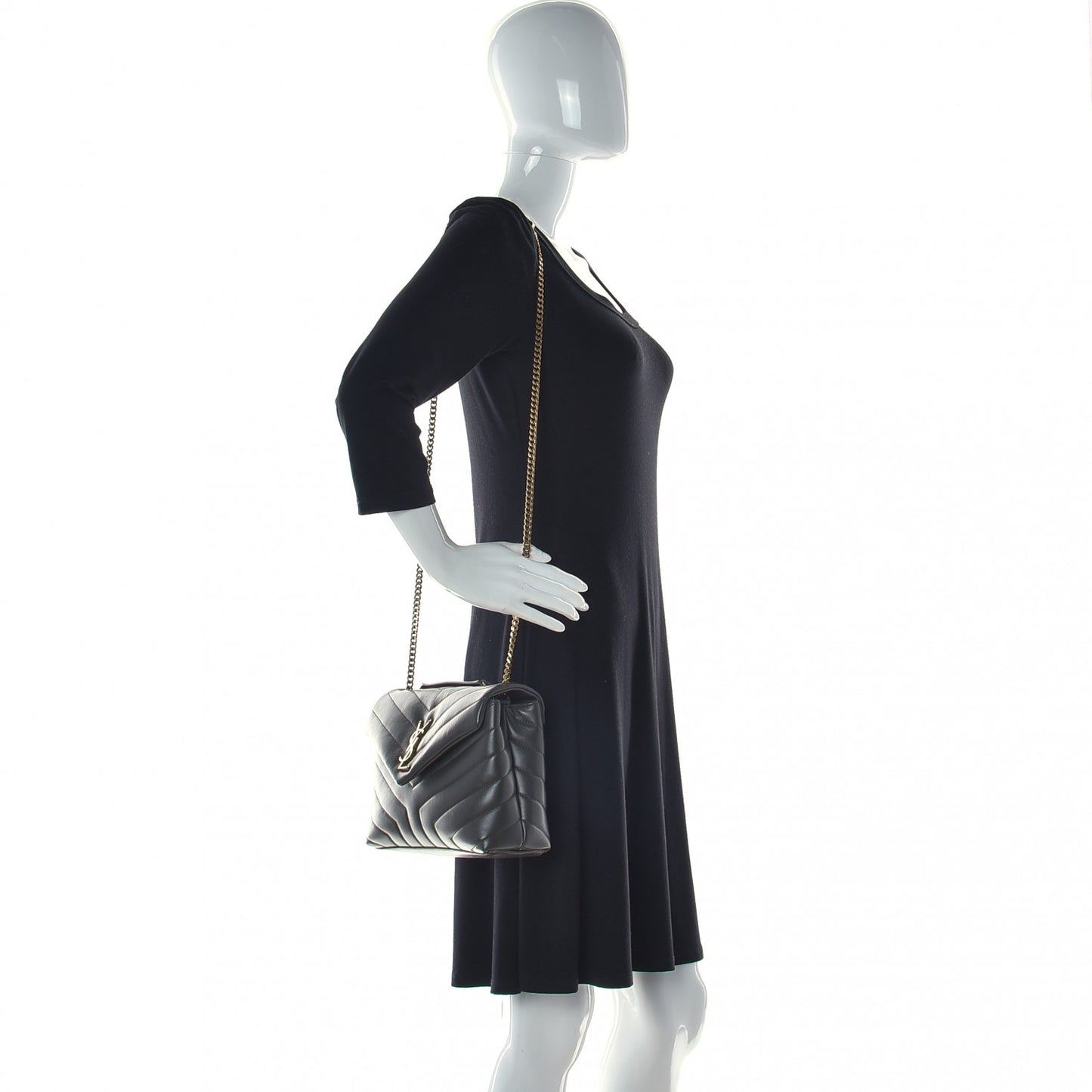 Calfskin Y Quilted Monogram Small Loulou Chain Satchel Pebble