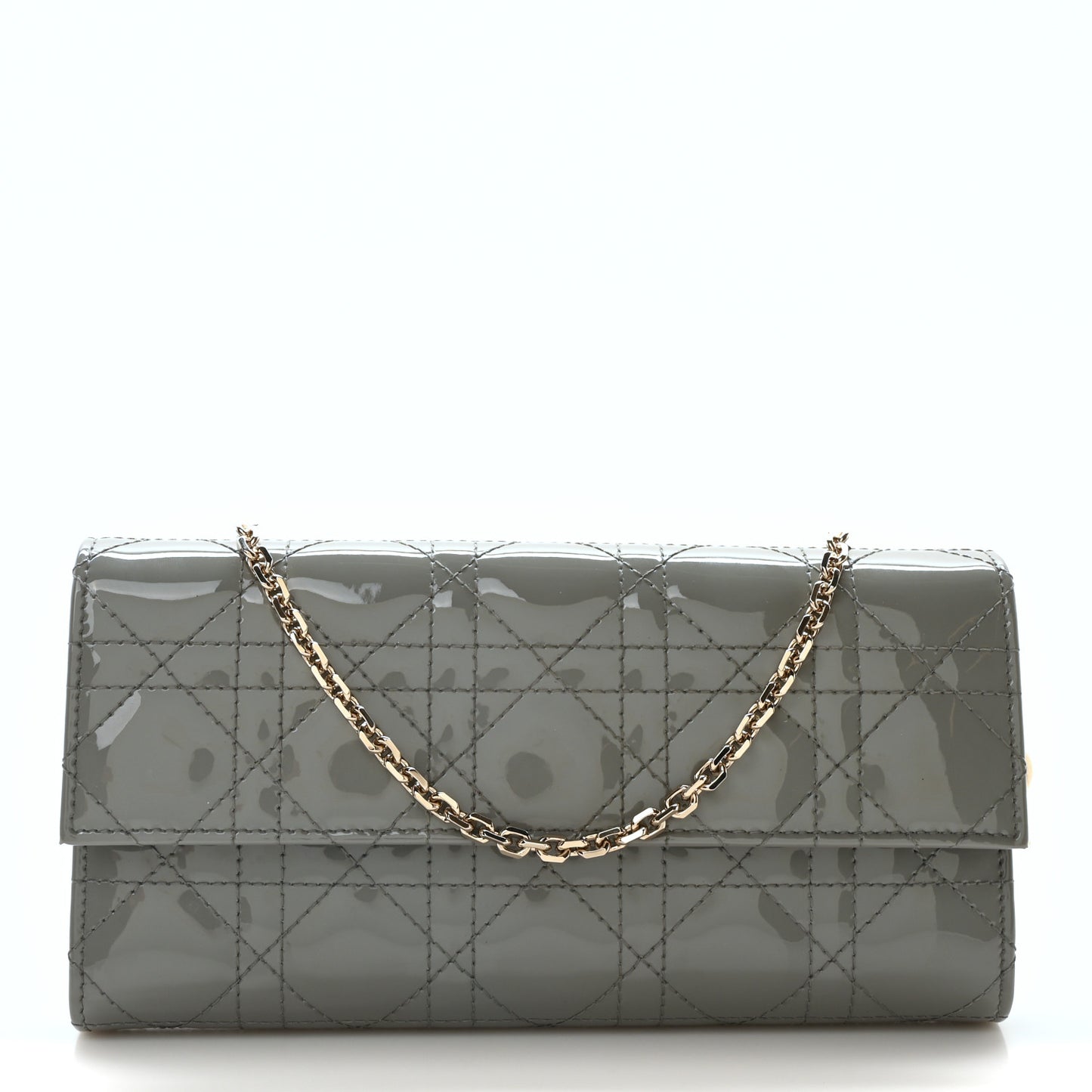 Patent Cannage Lady Dior Rendezvous Wallet On Chain Grey