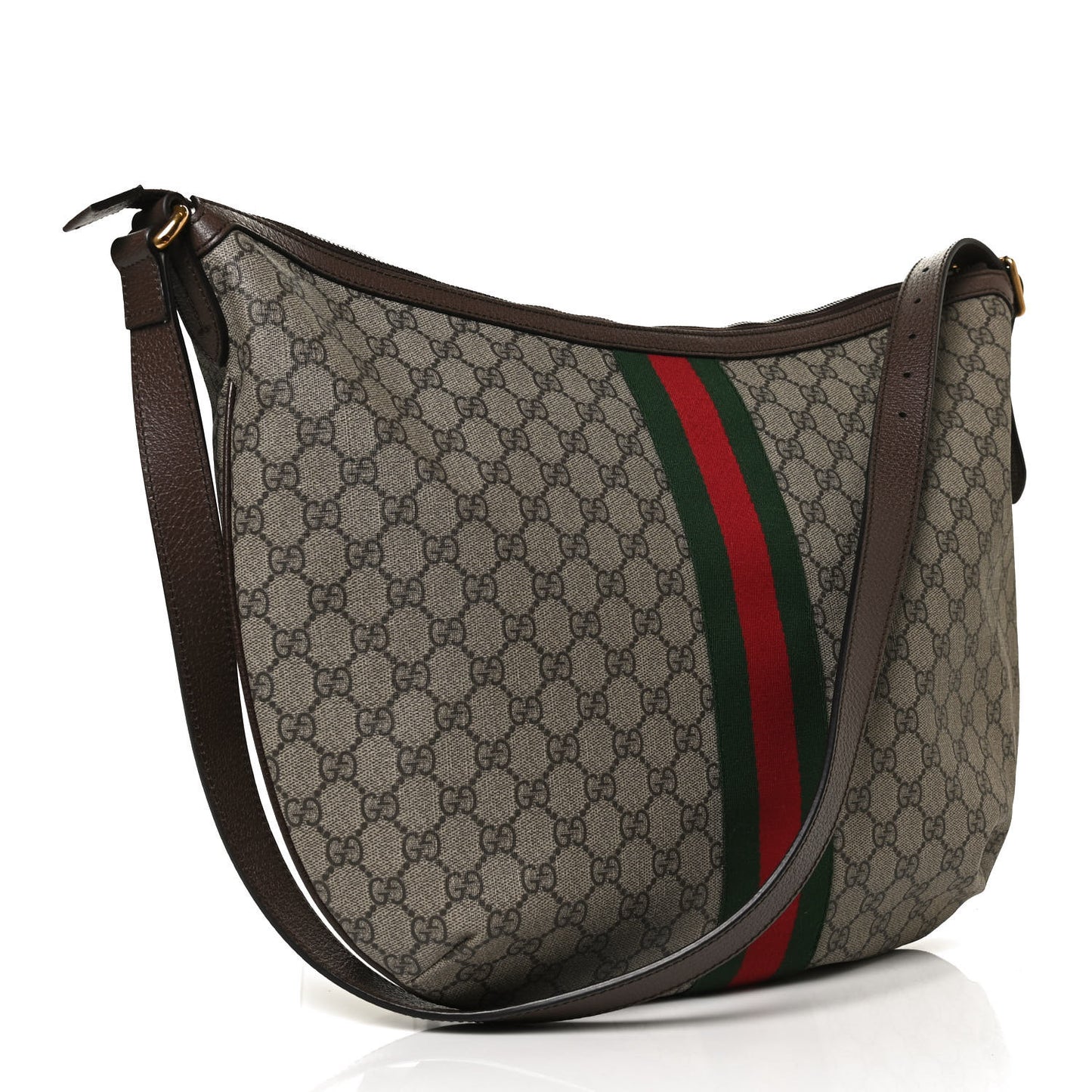 GG Supreme Monogram Web Ophidia Half Moon Hobo Brown