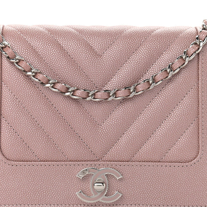 Chanel Metallic Caviar Chevron Quilted Vintage Mademoiselle Wallet On Chain WOC Pink 9 of 12