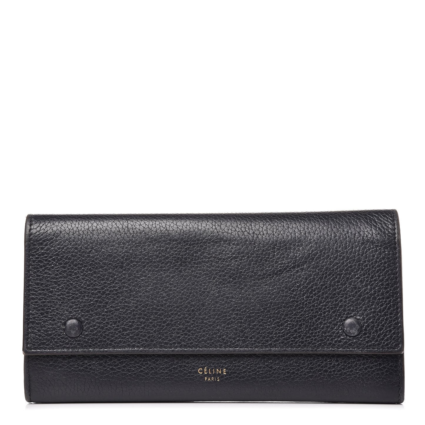 Drummed Calfskin Large Multifunction Flap Wallet Black
