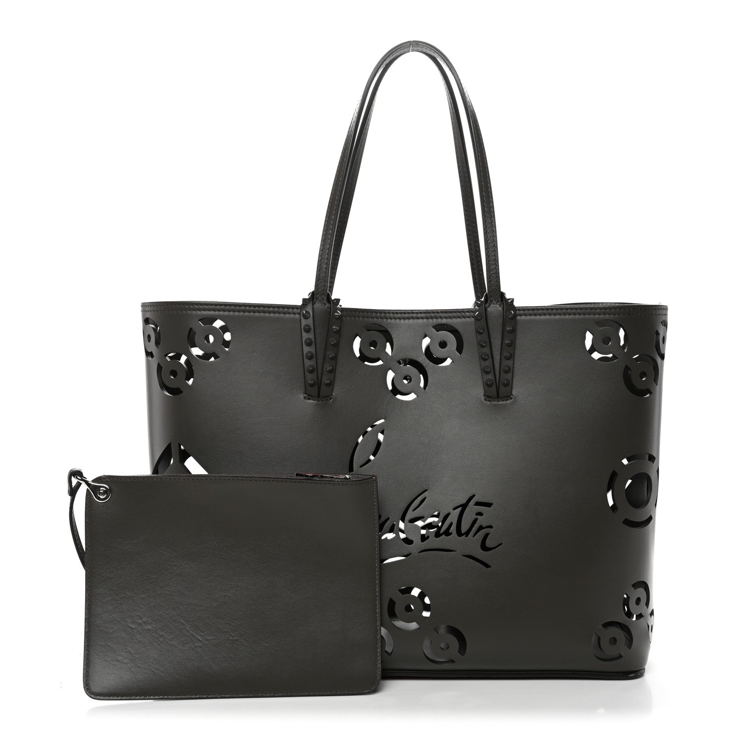 Christian Louboutin Calfskin Paris CL Logo Perforated Cabata Tote