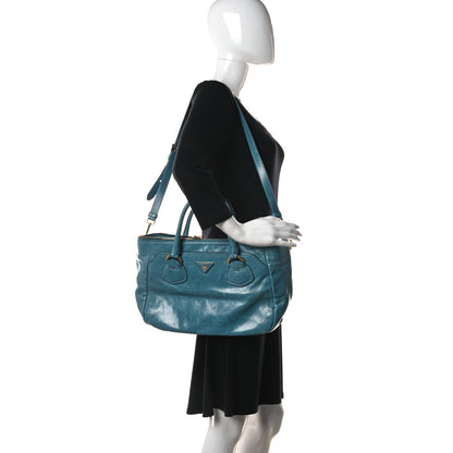 Prada Glace Calfskin Shopping Tote Blue 3 of 12