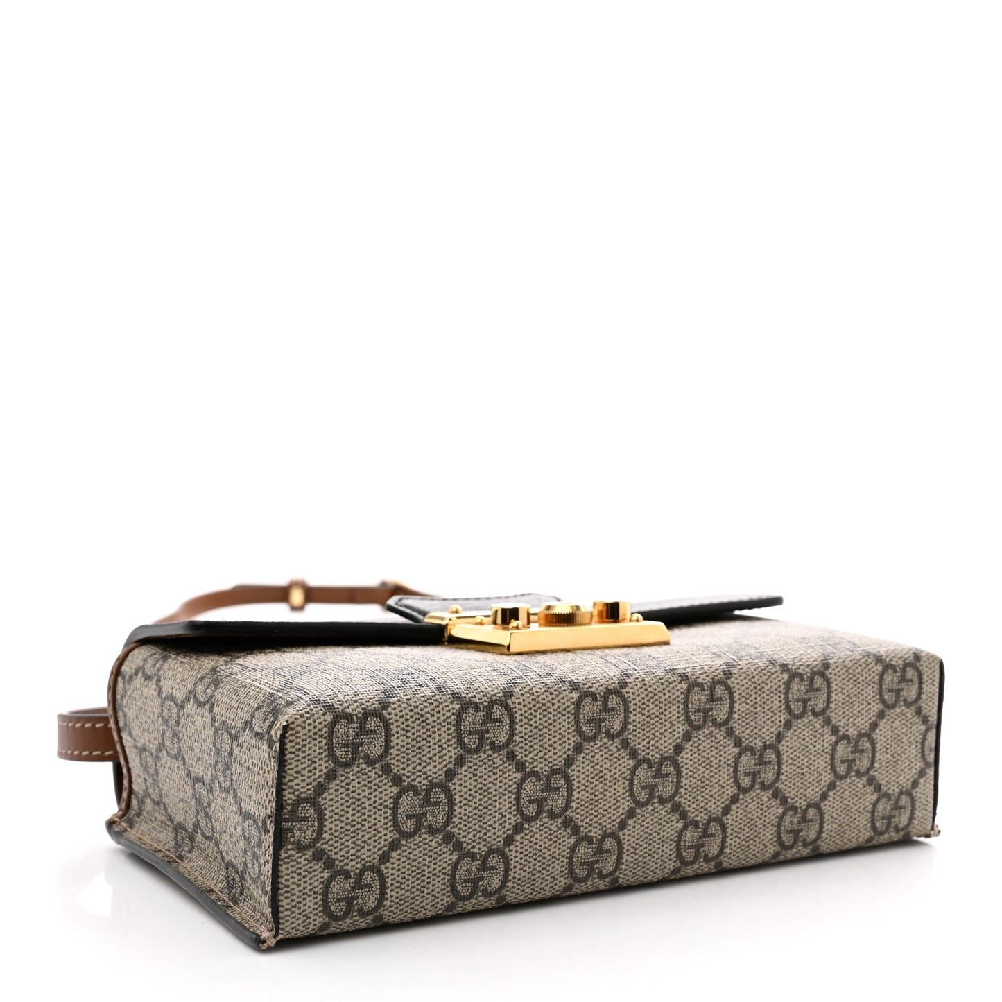 GG Supreme Monogram Calfskin Mini Padlock Top Handle Shoulder Bag Beige Black Cuir