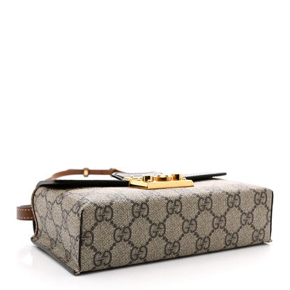 Gucci GG Supreme Monogram Calfskin Mini Padlock Top Handle Shoulder Bag Beige Black Cuir 4 of 12