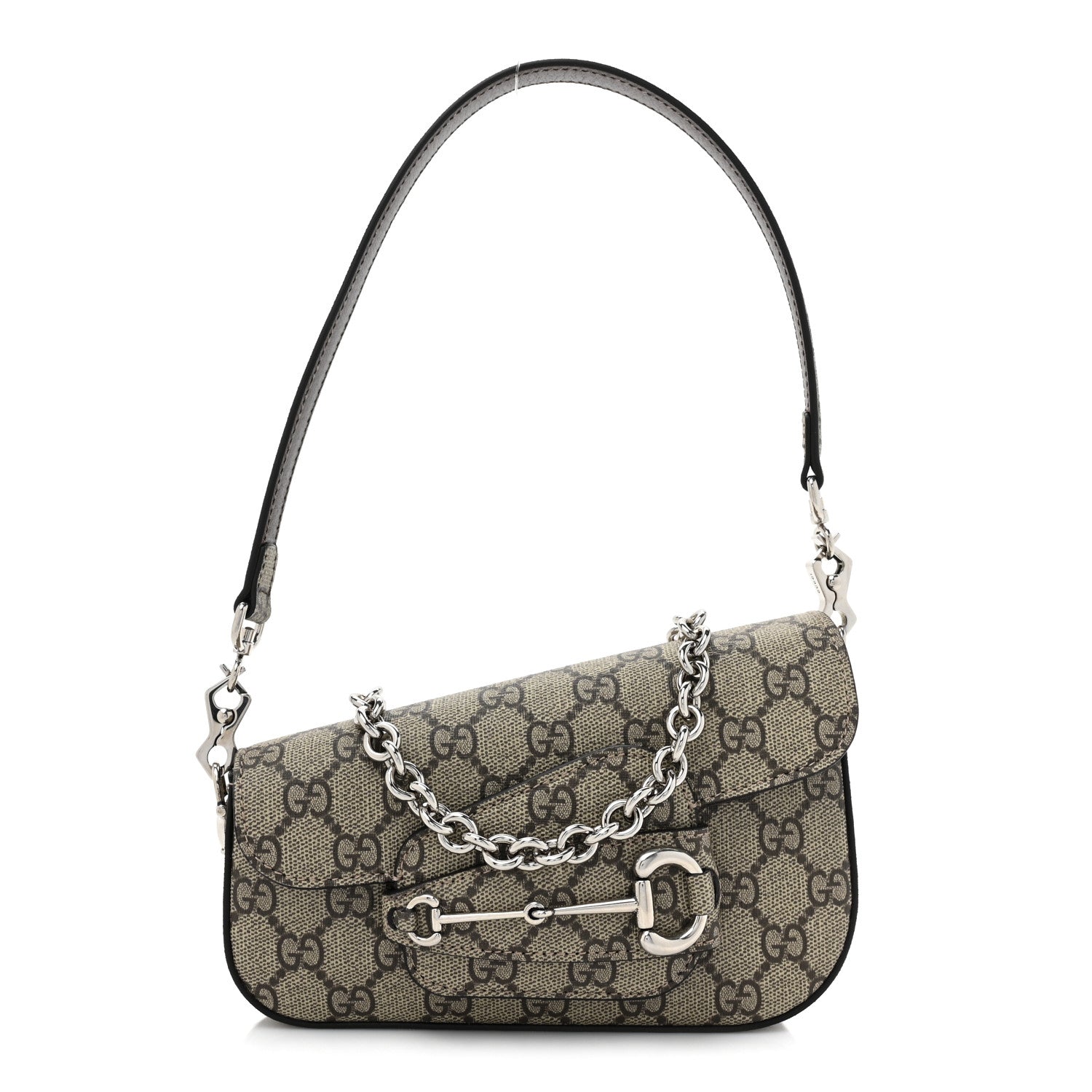 Gucci GG Supreme Monogram Mini Horsebit 1955 Asymmetric Shoulder Bag Beige Ebony 1 of 9
